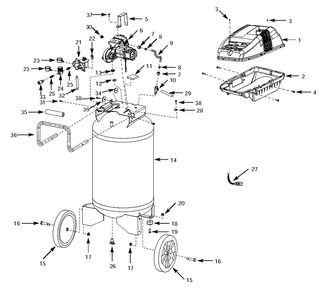 Tank Assembly Parts Diagram and Parts List for  Campbell Hausfeld Compressor